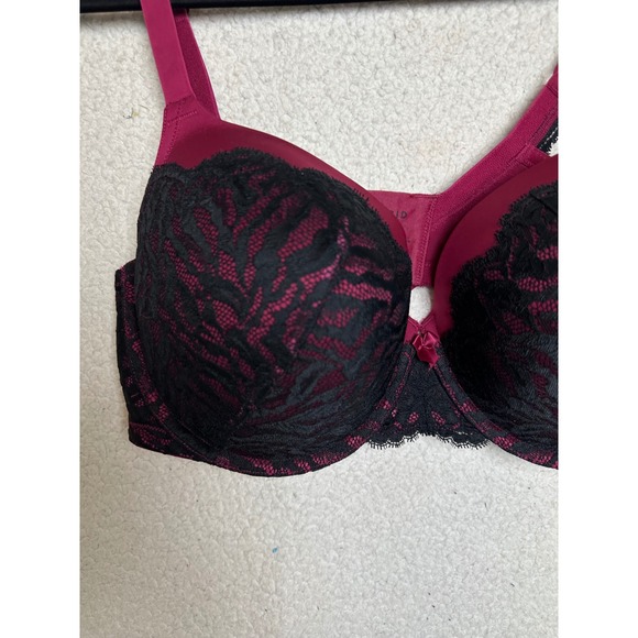 Torrid Burgundy Black Lace Push Up Balconette Bra 42D Underwire Padded Plus Size - Picture 3 of 7